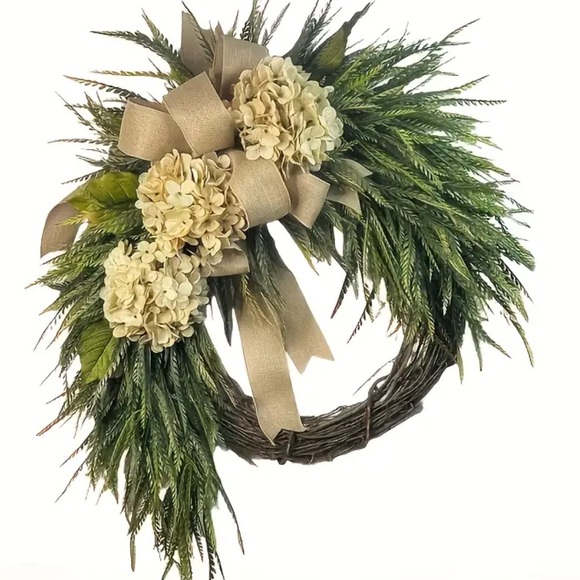 Fall Floral Wreath 15.7” Faux Hydrangea & Greenery with Bow by AJ SouthernCharm - Picture 1 of 2